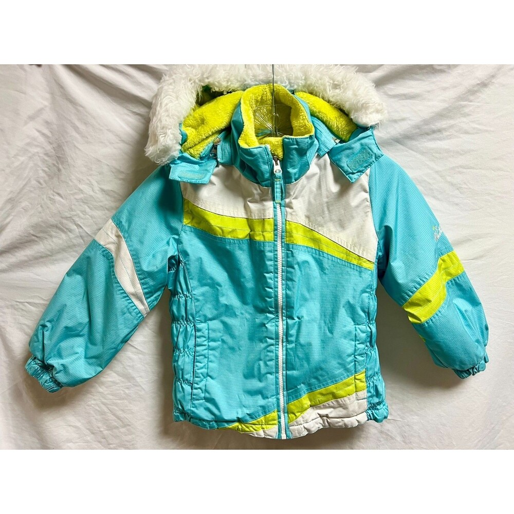 Weatherproof Girls Insulated Winter Coat Faux Fur Hood Blue Green Size 6